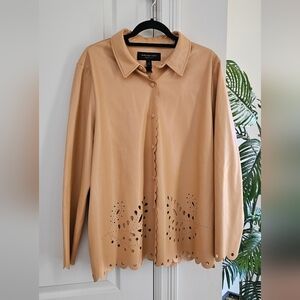 Marc New York Vegan Leather Tan Scalloped Button-Up Jacket